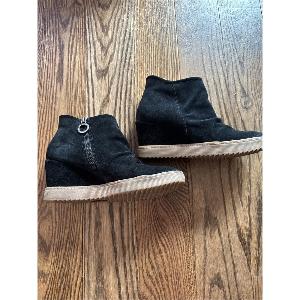 Sofft Siri Women's Waterproof Suede Ruched Wedge Bootie Black Size 7 1/2 M NEW